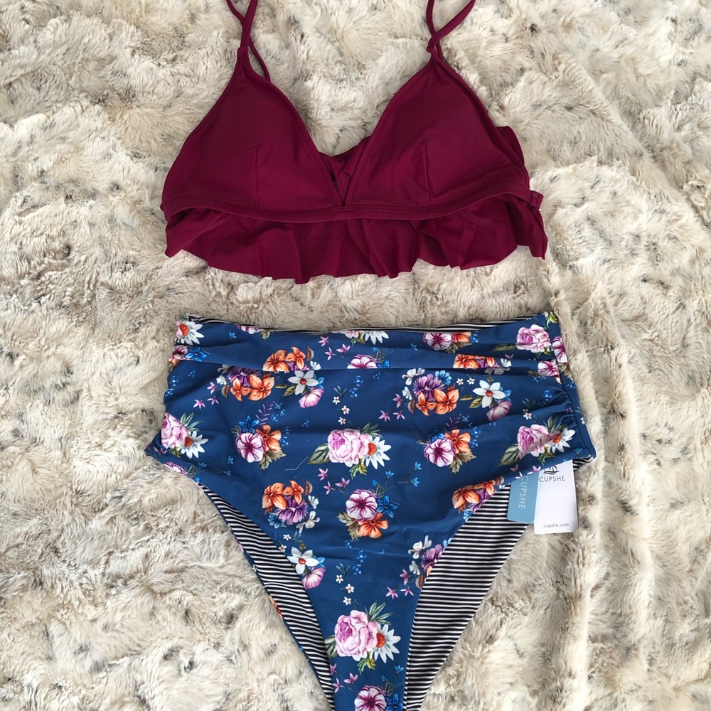 Plum and Floral Reversible Bikini